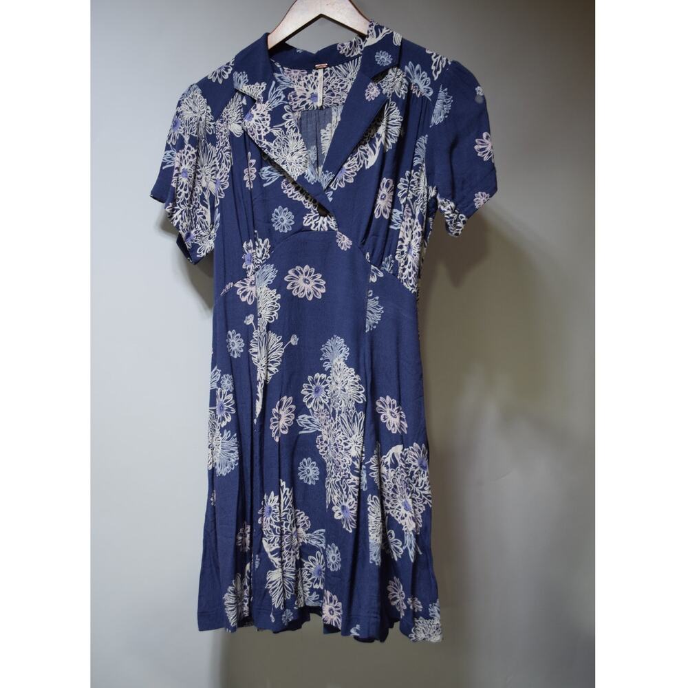 Free People Women's Blue Floral Mini Dress 0